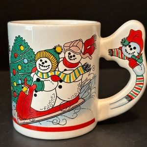 Alco Industries Snowman Family Sledding, Skiing Christmas Tree Mug/Cup VINTAGE
